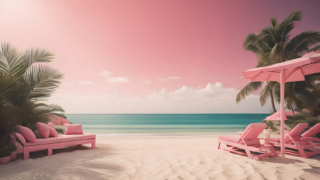 summer decoration with beauty beach background illustration. copy space. generative aiの素材
