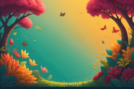 summer decoration with beauty flowers background illustration. copy space. generative aiの素材