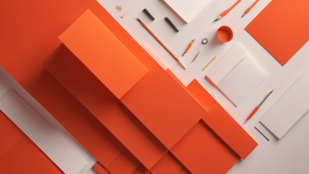 3d rendering of abstract geometric shapes composition in orange and white colorsの素材