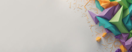 3d rendering of multicolored paper cranes on white backgroundの素材