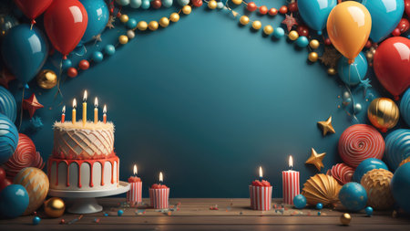 Birthday decoration Background illustration template invitation, card, banner, celebration and copy space. generative aiの素材
