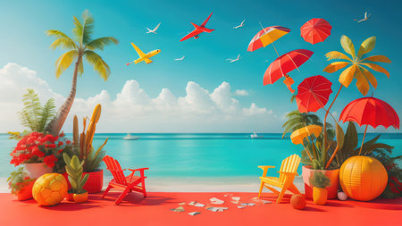summer decoration background illustration. copy space. generative aiの素材