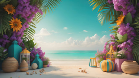 summer decoration background illustration. copy space. generative aiの素材
