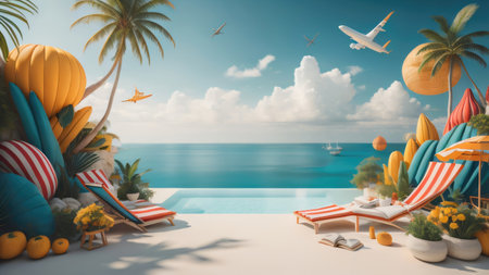 summer decoration background illustration. copy space. generative aiの素材