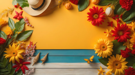 summer decoration background illustration. copy space. generative aiの素材