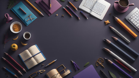 back to school decoration background illustration template, banner, copy space design. generative aiの素材