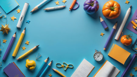 back to school decoration background illustration template, banner, copy space design. generative aiの素材