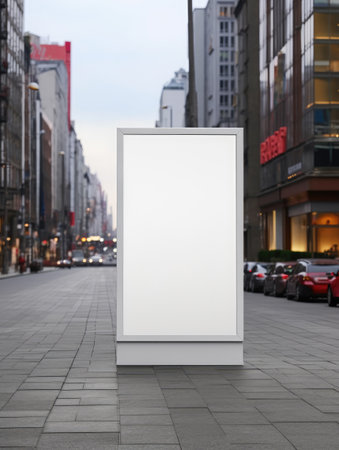 Blank white vertical street billboard on city street. 3d illustration.の写真素材