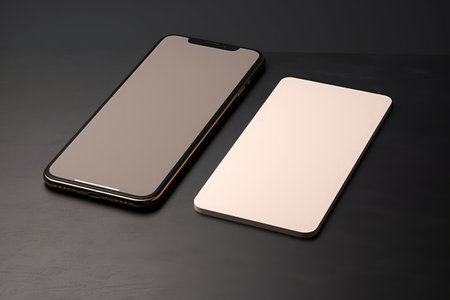 Mockup smartphone with blank screen on black background. 3d rendering