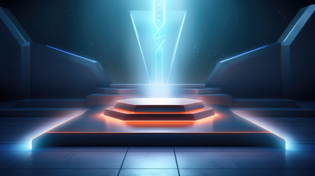 3d rendering, abstract background, empty scene, neon light, podiumの素材