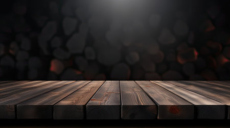 Wooden table top on a dark background. 3d rendering.の素材