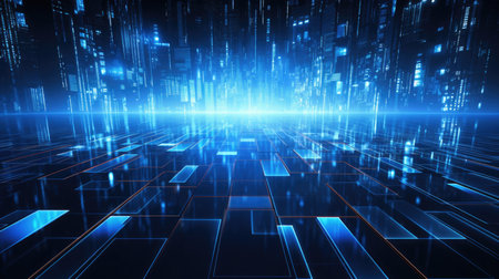 abstract technology neon background template illustration. 3d sceneの素材