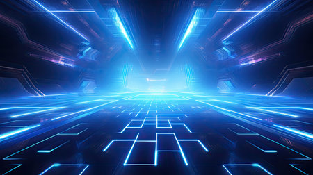 abstract technology neon background template illustration. 3d sceneの素材