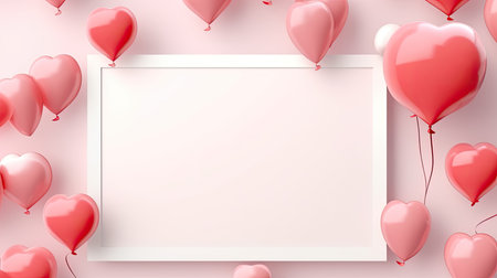 flat lay valentine's day decoration with 3d love bakcground. copy space, banner.の素材