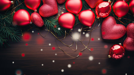 flat lay valentine's day decoration with 3d love bakcground. copy space, banner.の素材