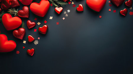 flat lay valentine's day decoration with 3d love bakcground. copy space, banner.の素材