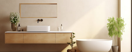 Bathroom interior with white bathtub. 3d render illustrationの素材