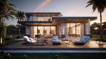 apartment, residential, landscape, lifestyle, luxury, modern, nature, outdoor, relax, sky, home, style, swimming pool, terrace, view, villa, wall, wooden, house, property, buildingの素材