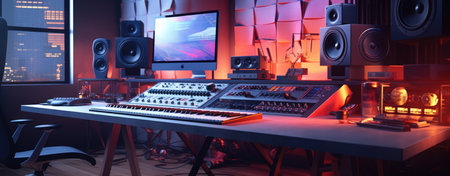 Audio and video recording studio with professional equipment. 3D Renderingの素材