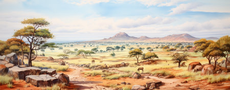 Panoramic view of the namibian savannah.の素材