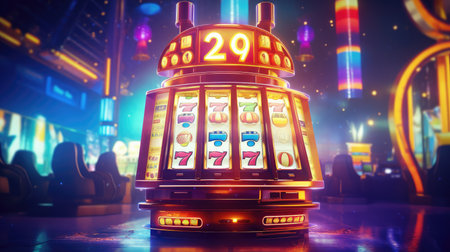 Slot machine wins the jackpot. Casino background. 3d renderingの素材