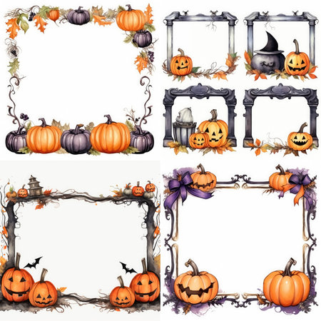 Illustration of a set of halloween frames with pumpkinsの素材