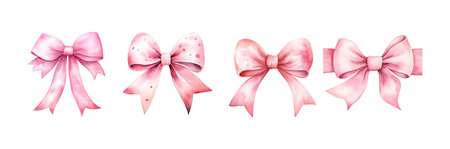 Set of pink bows isolated on white background. Watercolor illustration.の素材