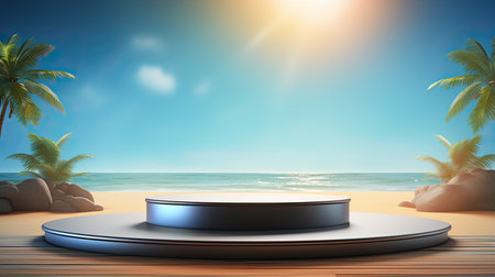 3d scene podium for presentation your product with summer theme backgroundの素材