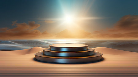 3d scene podium for presentation your product with summer theme backgroundの素材