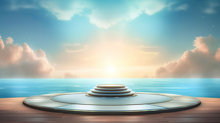 3d scene podium for presentation your product with summer theme backgroundの素材