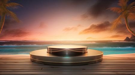 3d scene podium for presentation your product with summer theme backgroundの素材