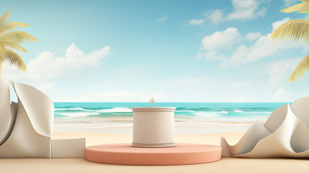 3d scene podium for presentation your product with summer theme backgroundの素材