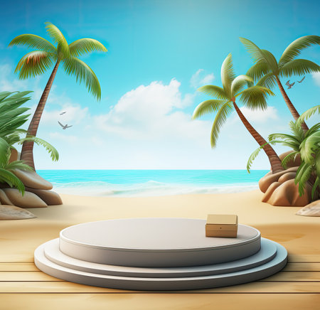 3d scene podium for presentation your product with summer theme backgroundの素材