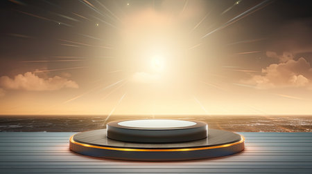 3d scene podium for presentation your product with summer theme backgroundの素材