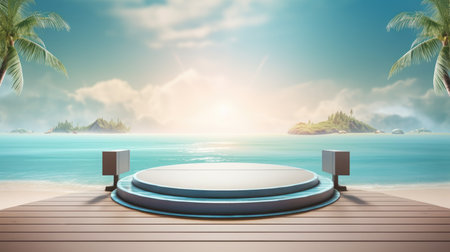 3d scene podium for presentation your product with summer theme backgroundの素材