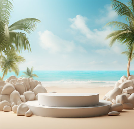 3d scene podium for presentation your product with summer theme backgroundの素材
