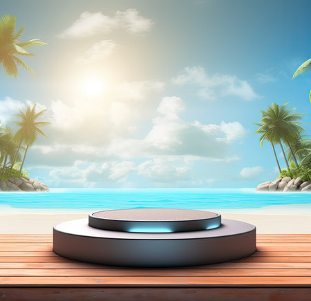 3d scene podium for presentation your product with summer theme backgroundの素材