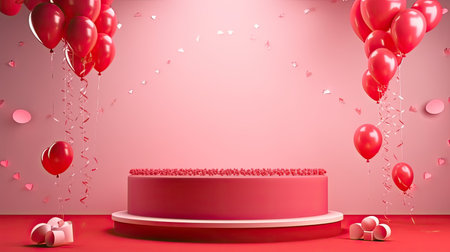 3d scene podium for presentation your product with birthday decoration theme backgroundの素材