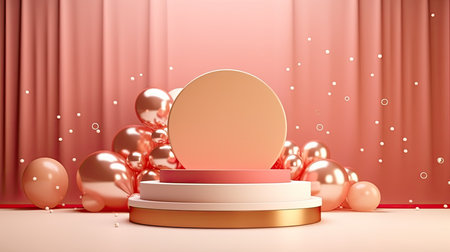 3d scene podium for presentation your product with birthday decoration theme backgroundの素材