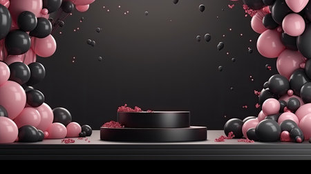 3d scene podium for presentation your product with birthday decoration theme backgroundの素材