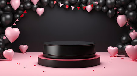 3d scene podium for presentation your product with birthday decoration theme backgroundの素材