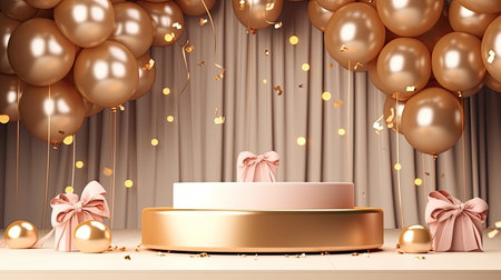 3d scene podium for presentation your product with birthday decoration theme backgroundの素材
