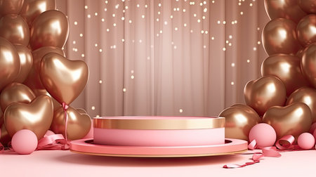 3d scene podium for presentation your product with birthday decoration theme backgroundの素材