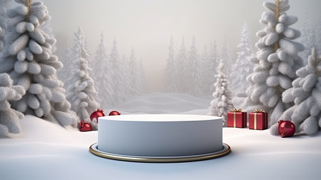 3d scene podium for presentation your product with christmas decoration theme backgroundの素材