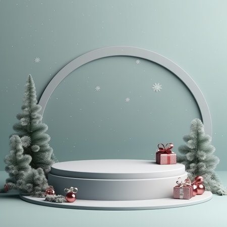 3d scene podium for presentation your product with christmas decoration theme backgroundの素材