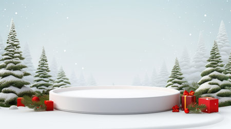 3d scene podium for presentation your product with christmas decoration theme backgroundの素材