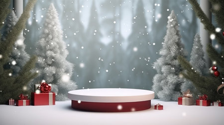 3d scene podium for presentation your product with christmas decoration theme backgroundの素材