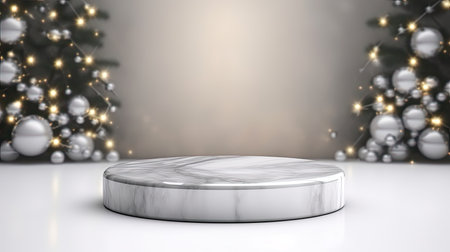 3d scene podium for presentation your product with christmas decoration theme backgroundの素材