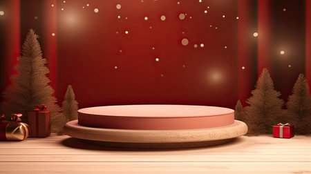 3d scene podium for presentation your product with christmas decoration theme backgroundの素材
