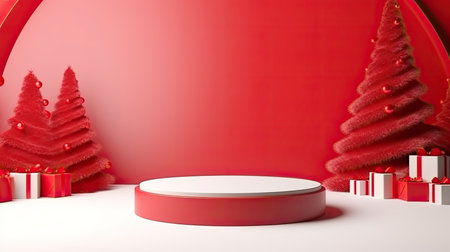 3d scene podium for presentation your product with christmas decoration theme backgroundの素材